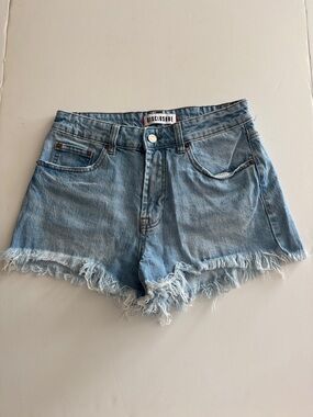 Disclosure Light Blue Frayed Hem Denim Shorts